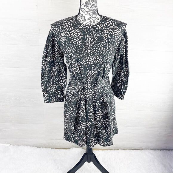 Sea New York Calla Dotted Print Belted Puff Sleeve Fit and Flare Dress - Picture 2 of 8